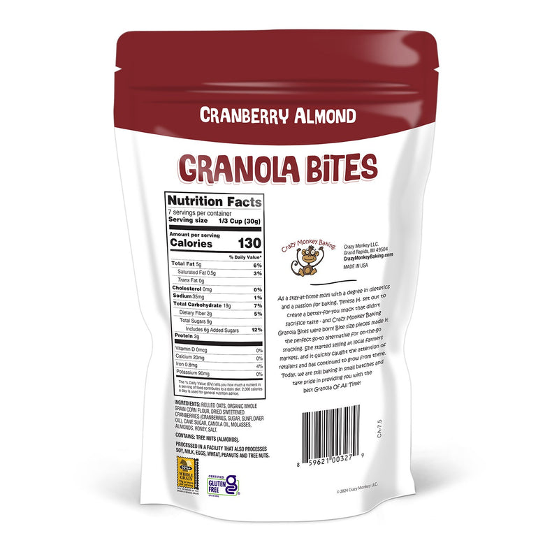 7.5 oz. Crazy Monkey Cranberry Almond Granola Bites