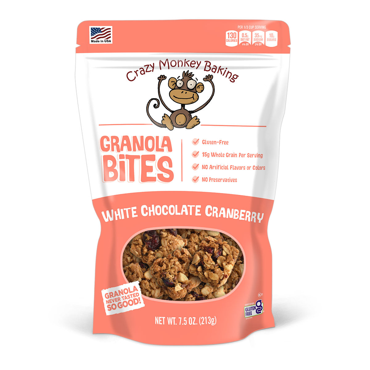 7.5 oz. Crazy Monkey White Chocolate Cranberry Granola Bites Crazy Monkey Baking